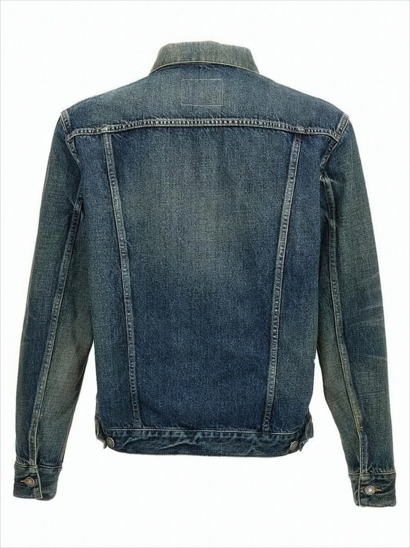 Saint Laurent Medium Blue Wash Denim Jacket With Structured Silhouette
