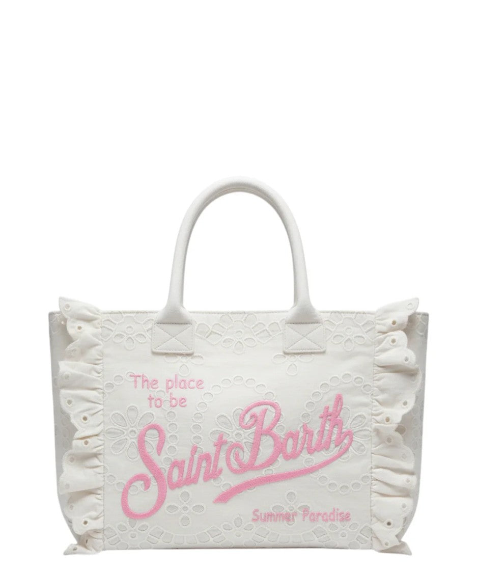 Mc2 Saint Barth White Intricate Eyelet Embroidered Tote Bag
