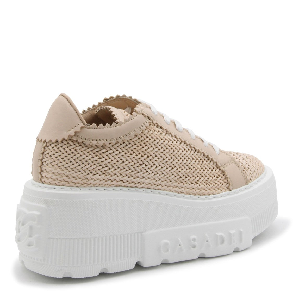 Casadei Beige Leather Woven Desing Sneakers