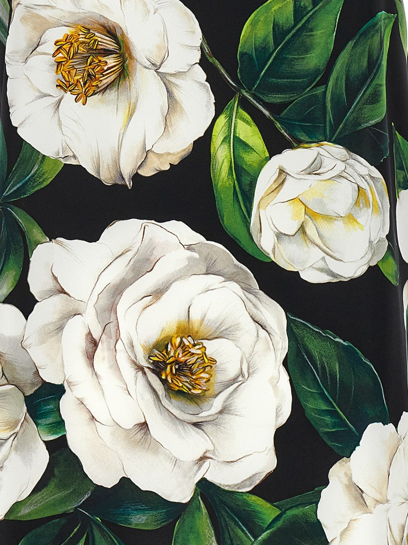 Dolce & Gabbana Floral Print Stretch Silk Charmeuse Top