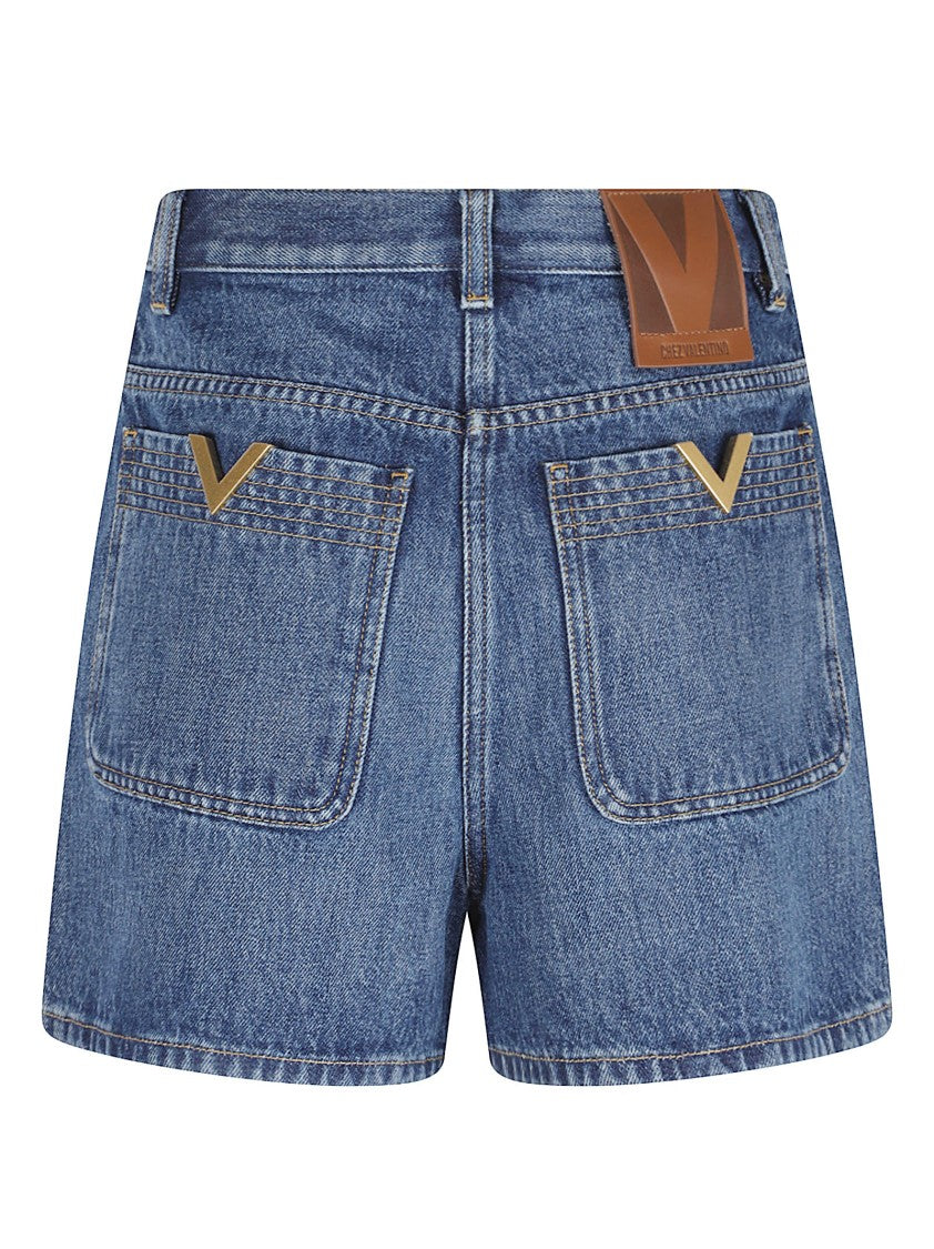 Valentino Garavani High-Waisted Denim Shorts With Metallic Accents
