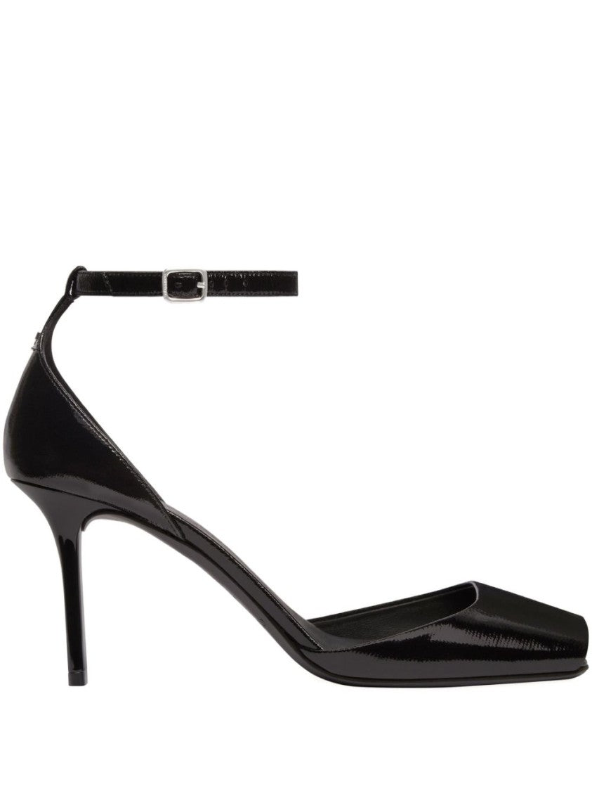 Courrèges Black Patent Leather Ankle Strap Heels