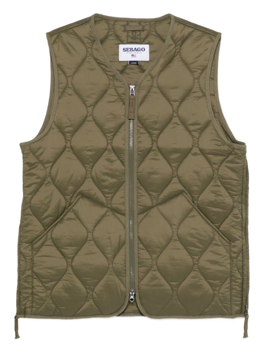 Sebago Quilted Green Puffer Vest With Rounded Neckline