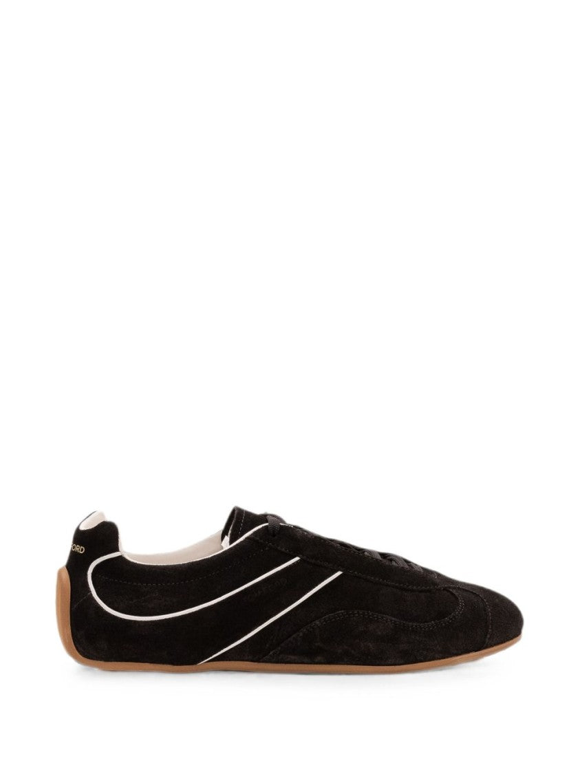 Tom Ford Black Suede White Piping Sneakers