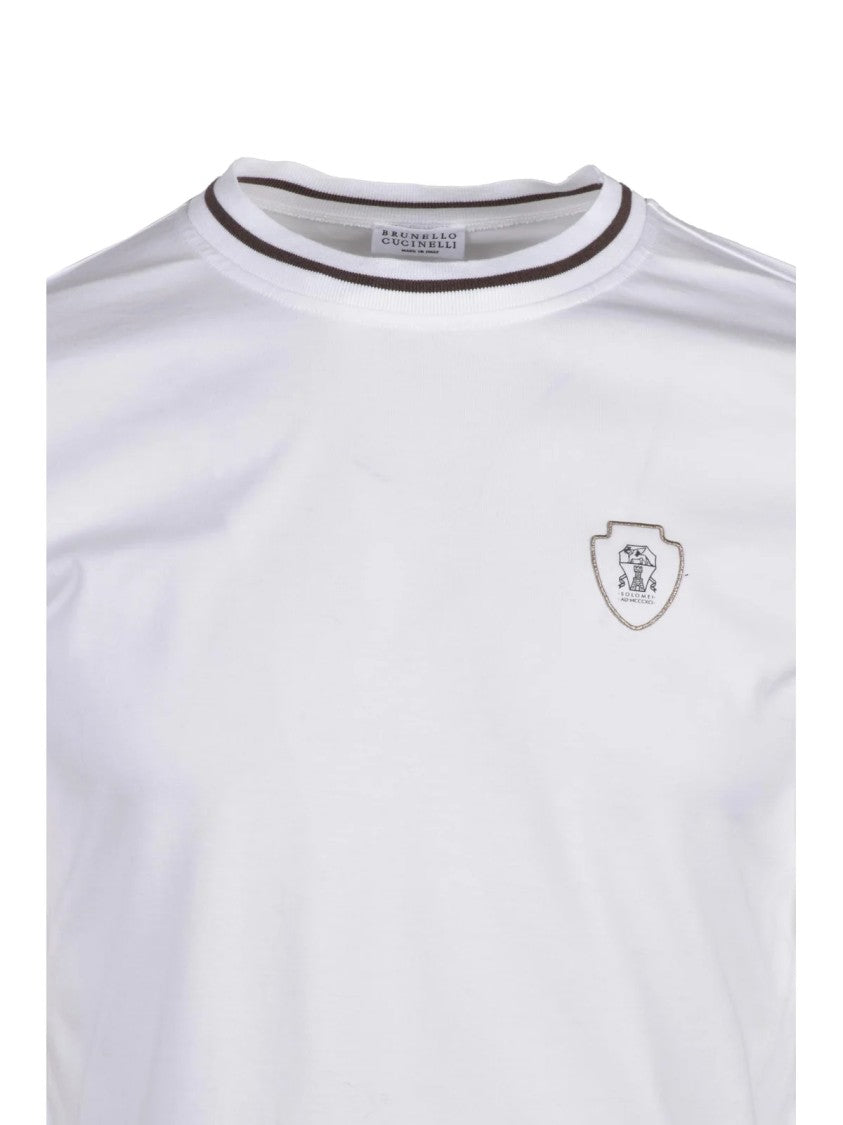 Brunello Cucinelli Minimalist White Cotton T-Shirt With Refined Emblem