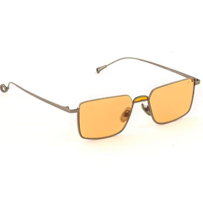 Eyepetizer Nakano C.3-67 Rectangular Amber Tint Sunglasses With Curled Temple Detail