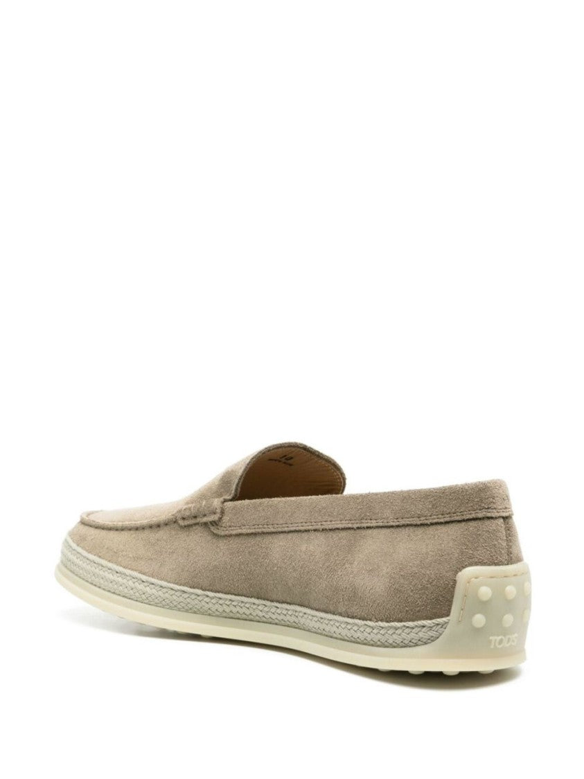 Tod's Neutral Suede Moccasin With Tonal Design And Rubber Sole