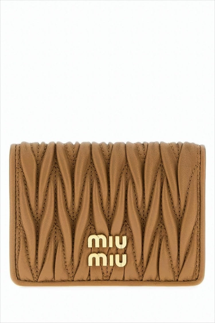 Miu Miu Quilted Sheepskin Compact Wallet With Metallic Emblem