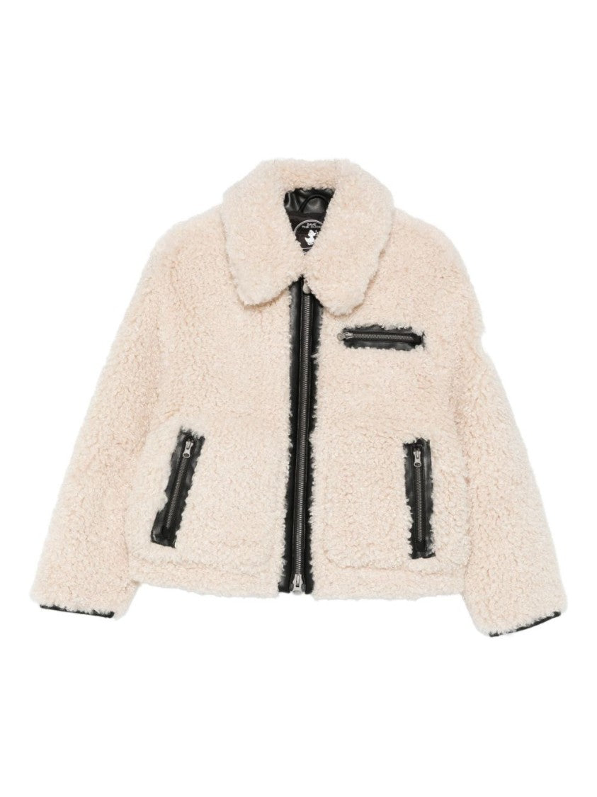 Save The Duck Cropped Beige Jacket With Plush Texture