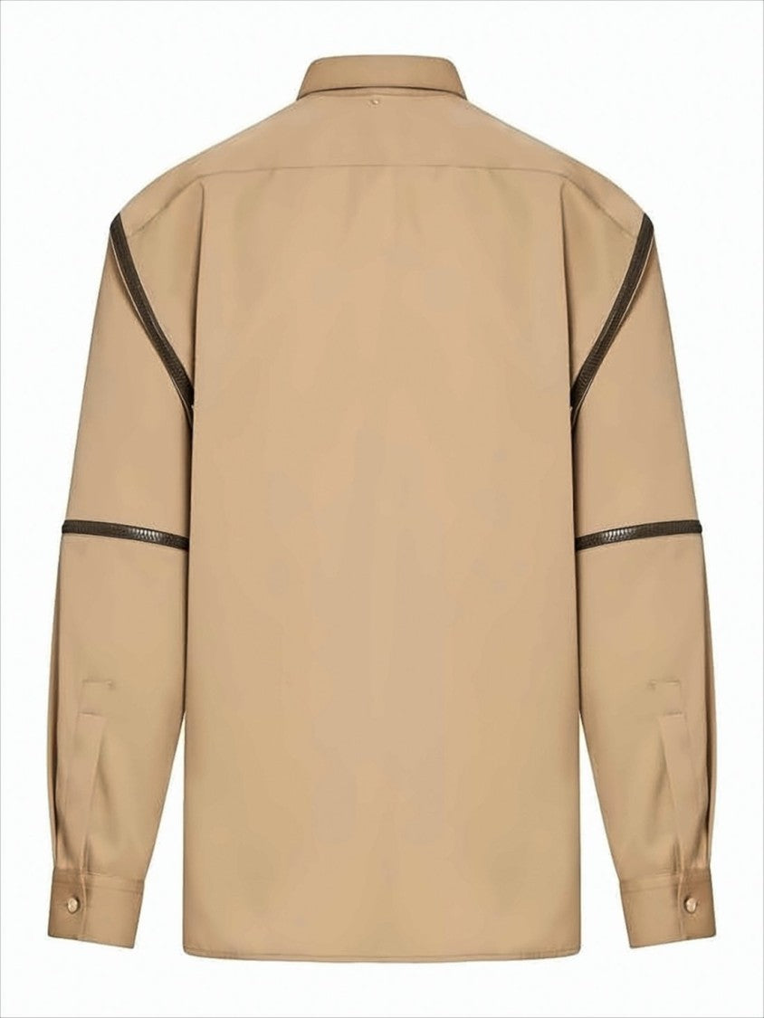 Oamc Brown Long-Sleeve Vegan Wool Shirt With Geometric Stripes