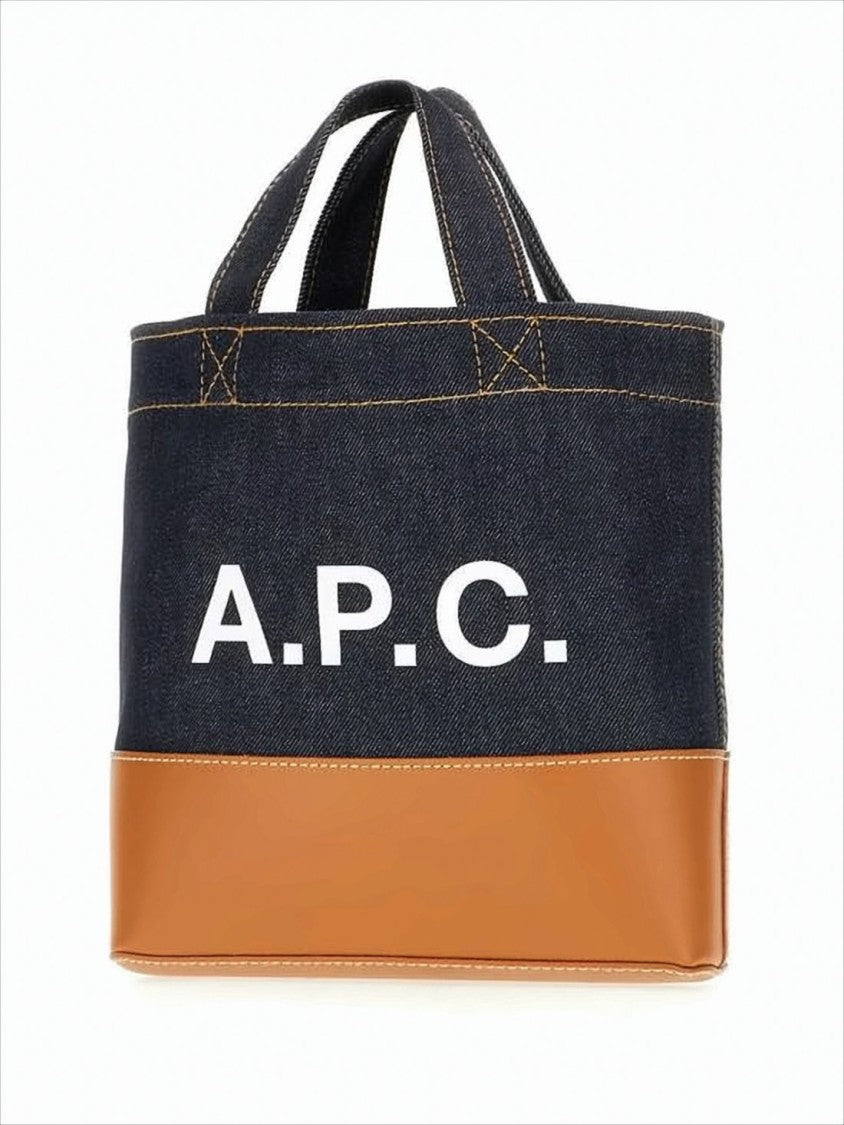 A.P.C. Compact Denim Tote Bag With Leather Base