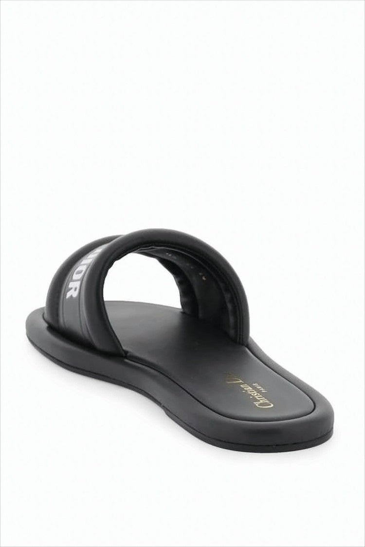 Christian Dior Lambskin Black Slide Sandals With Bold Lettering
