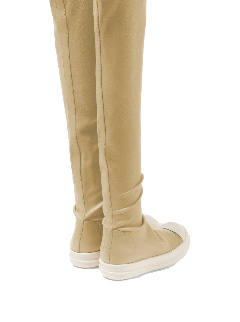 Drkshdw By Rick Owens High Sock Denim Sneaks Parchment And Milk