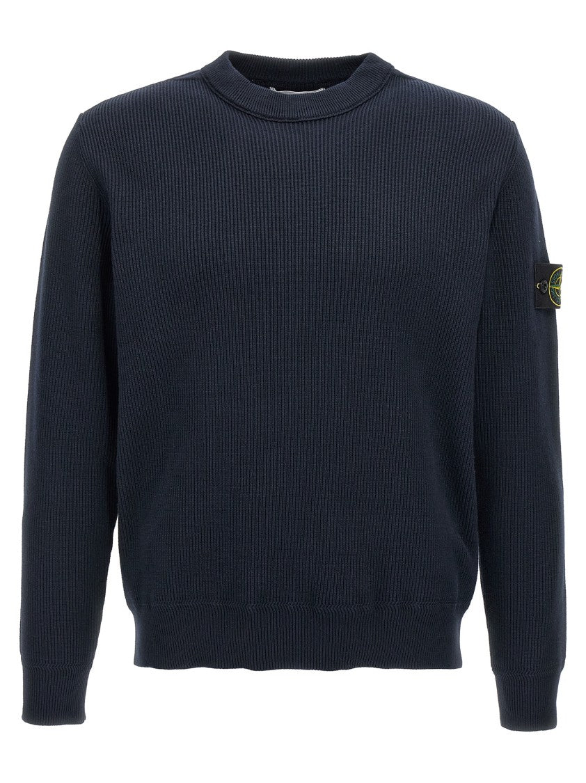 Stone Island Ribbed Cotton Sweater With Signature Logo Badge