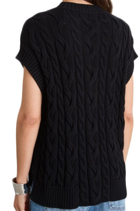 Max Mara Textured Cable Knit Black Top With Ribbed Hem