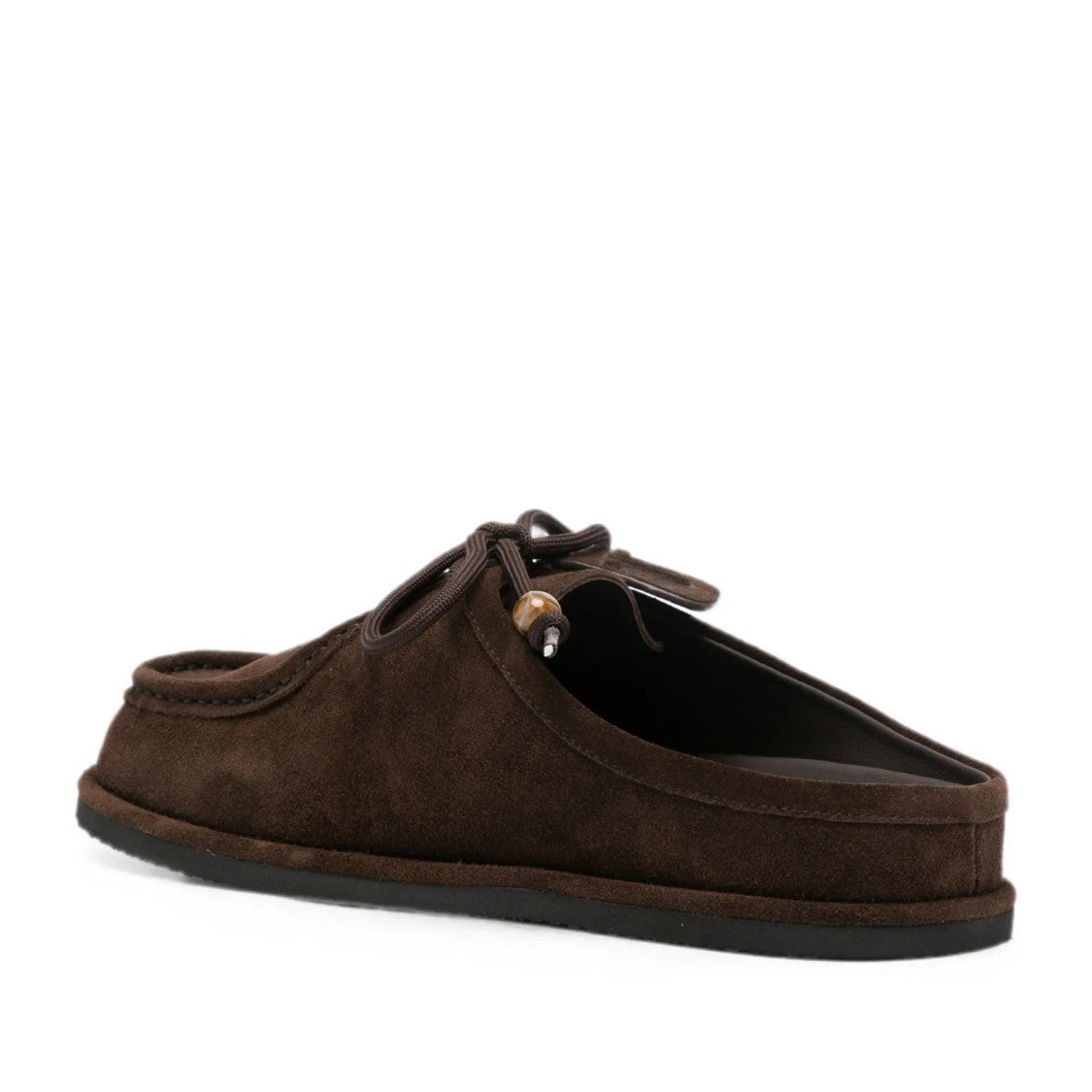 Adrianna Feretti Brown Wedge Wooden Bead Accents Suede Mules