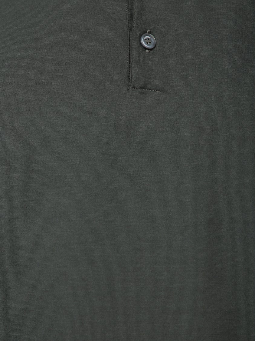 Zanone Classic Long-Sleeve Polo Shirt In Green Cotton