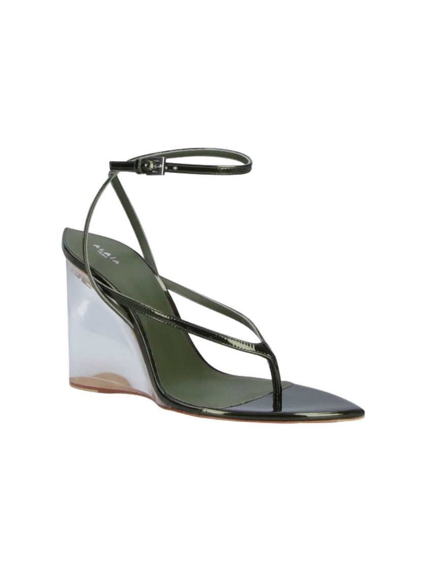 Alaïa Black Pointed Toe Transparent Wedge Sandals