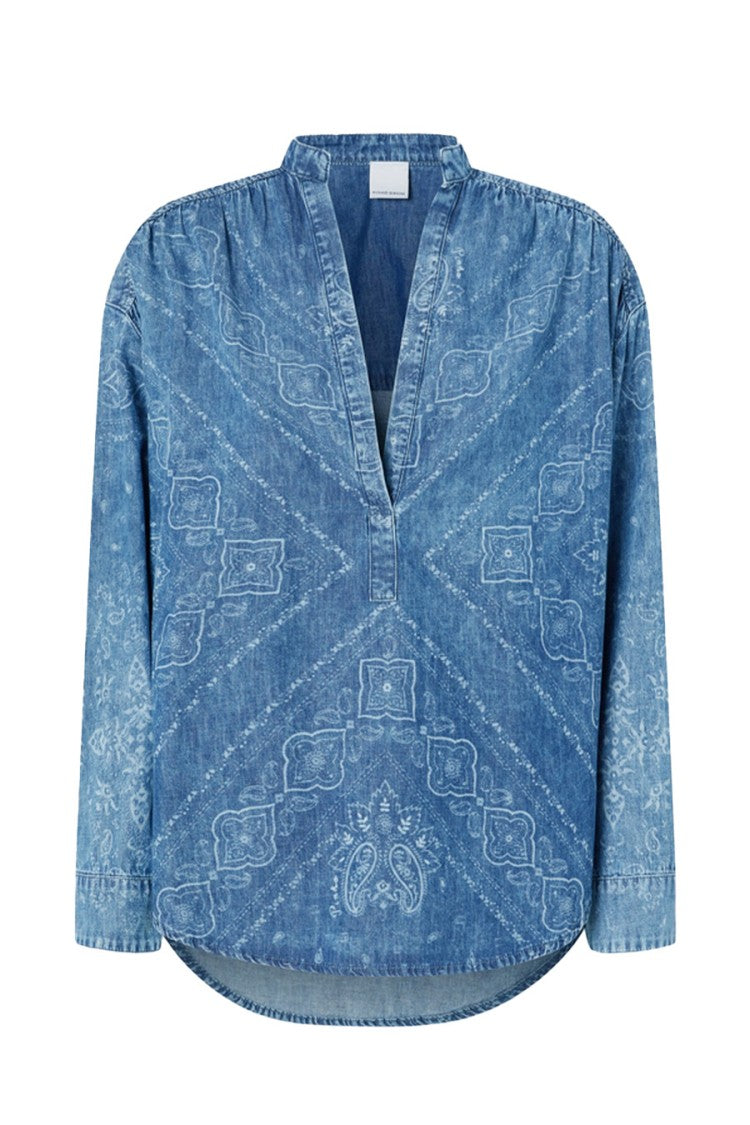 Pinko Denim-Design Cotton Shirt With V-Neckline