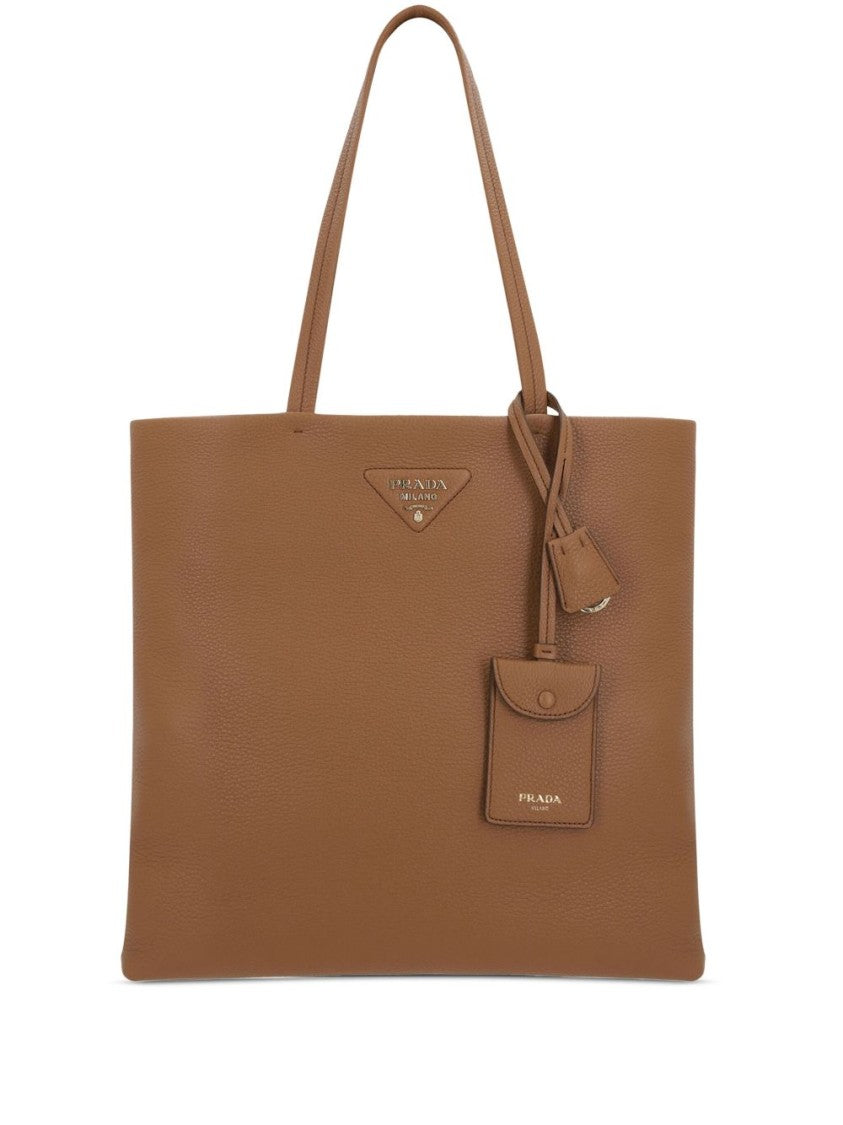 Prada Textured Brown Tote Bag With Detachable Tag