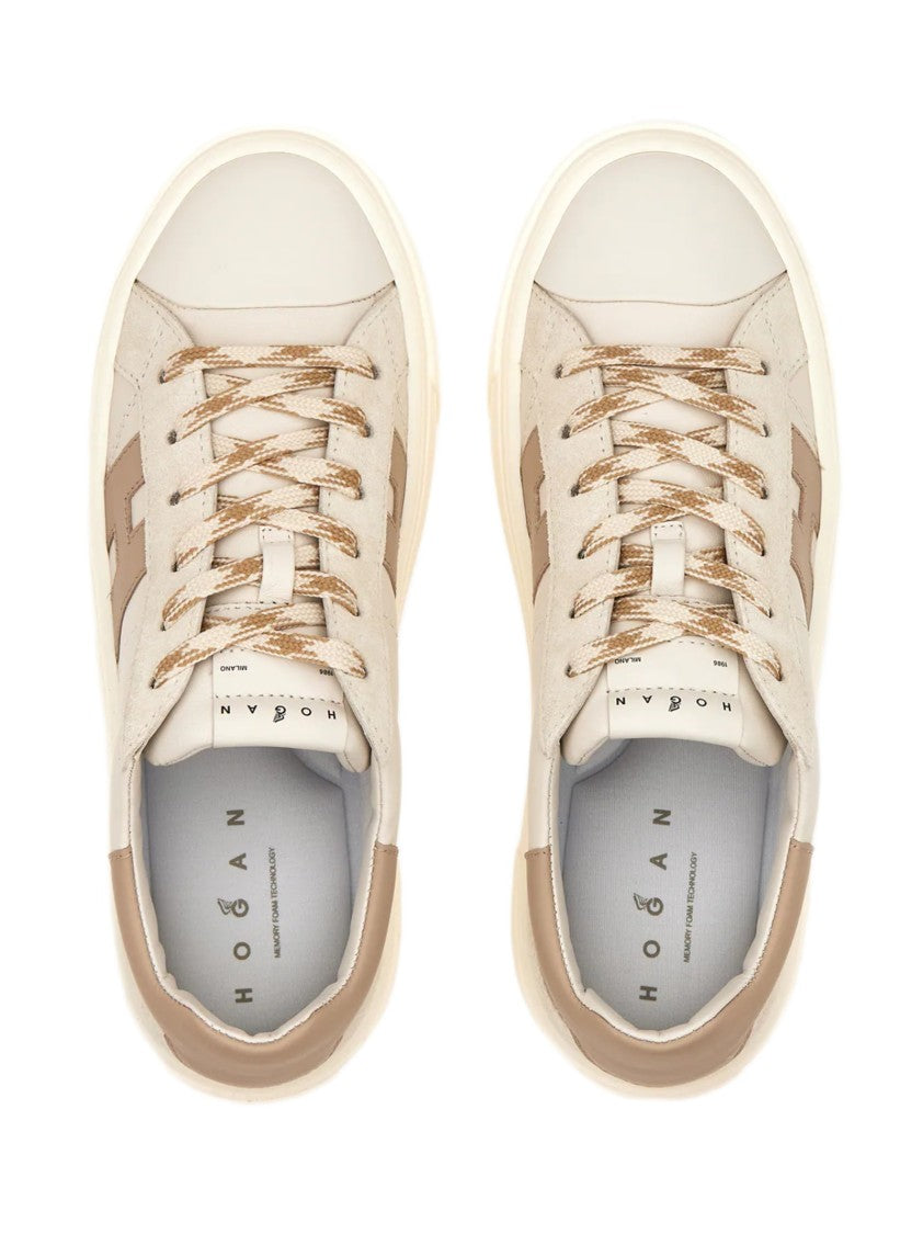 Hogan Ecru Leather And Suede Sneakers With Memory Foam Insole