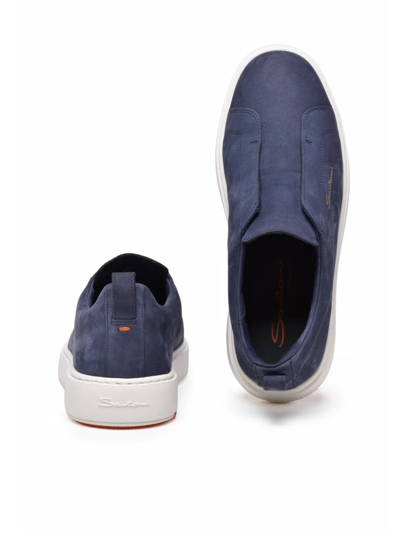 Santoni Blue Suede Slip-On Sneakers