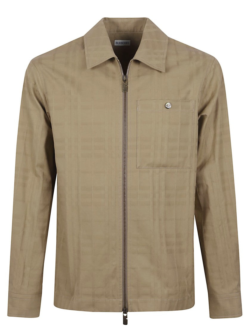 Burberry Brown Cotton Long-Sleeve Zip-Up Shirt With Classic Collar
