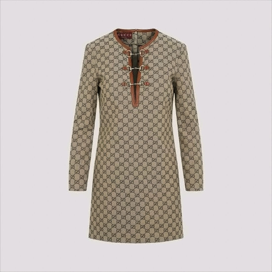 Gucci Classic Mini Dress With Distinctive Pattern And Decorative Closures