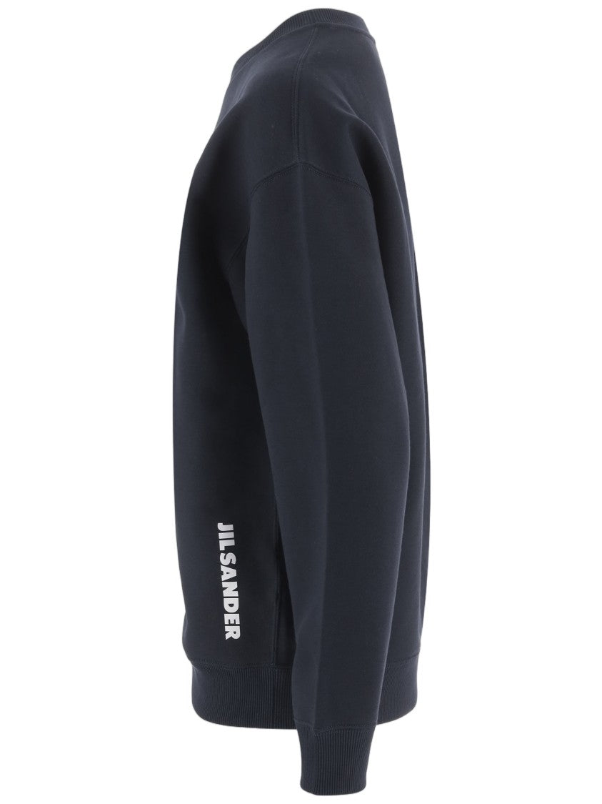 Jil Sander Navy Curved Hem Cotton Sweatshirt