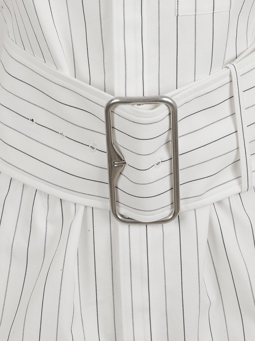 Burberry Vertical Striped Shirt With Belted Waist
