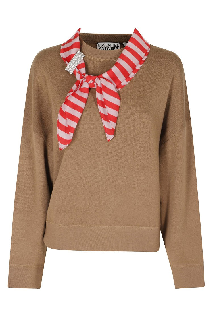 Essentiel Antwerp Camel Club Scarf Detail Wool-Blend Pullover Sweater