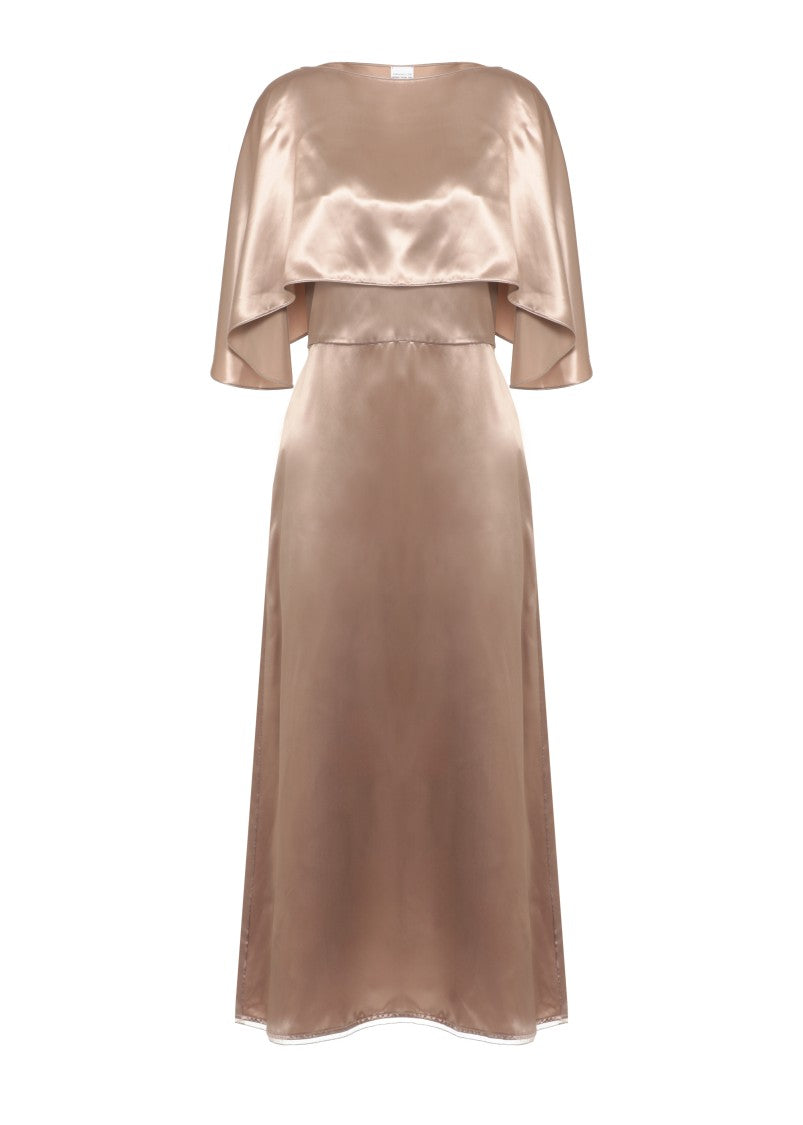Fabiana Filippi V-Neck Satin Midi Dress With Matching Cape And Light Point Details