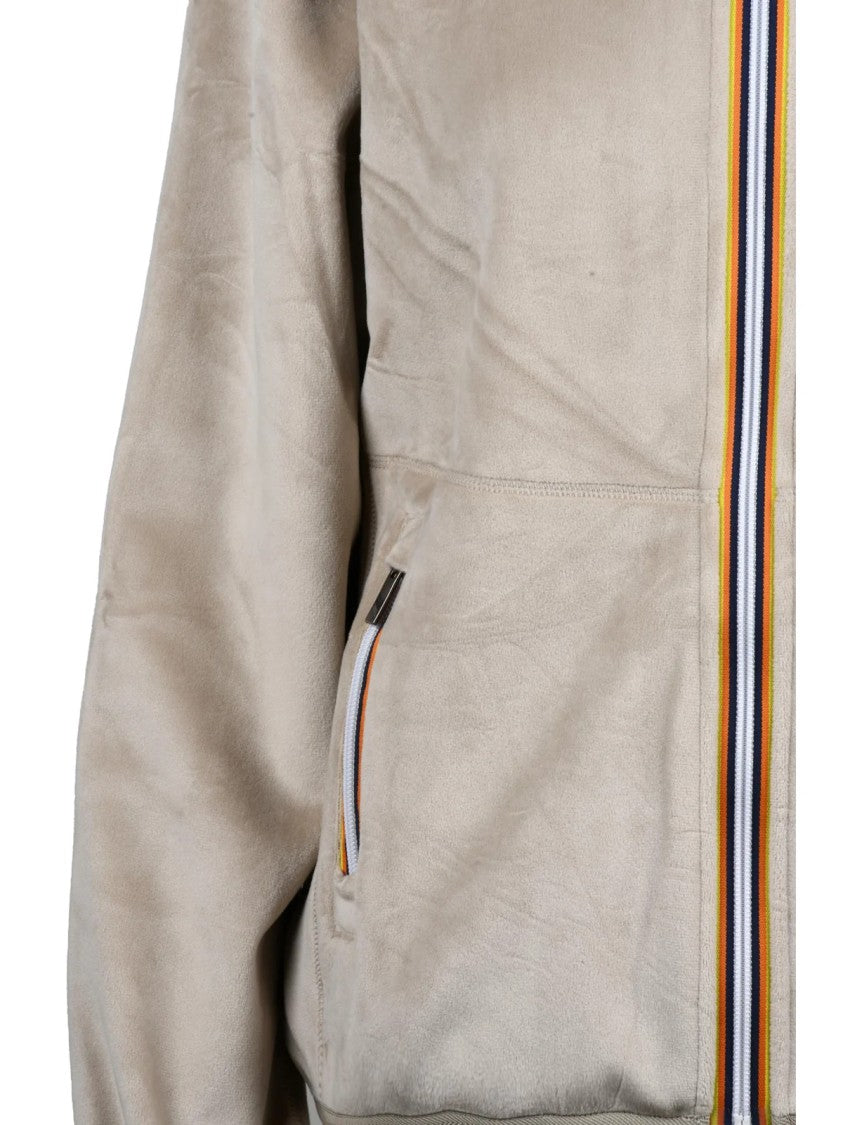 K-Way Beige Soft Velvet Hooded Sweatshirt