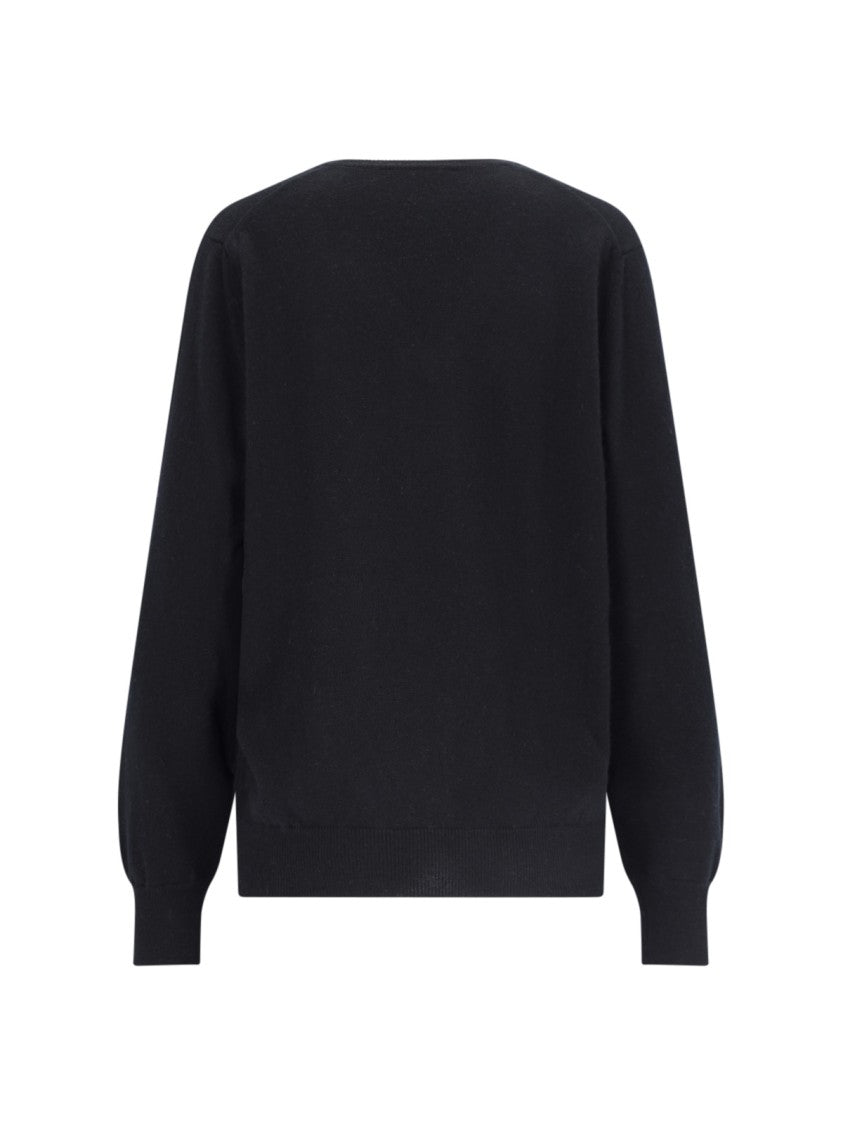 Canessa V-Neck Sweater In Black Cashmere Ribbed Trim
