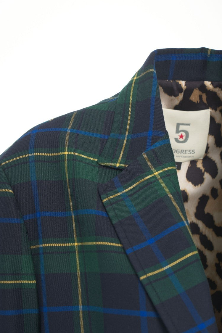 5 Progress Structured Check Blazer With Embroidered Emblem