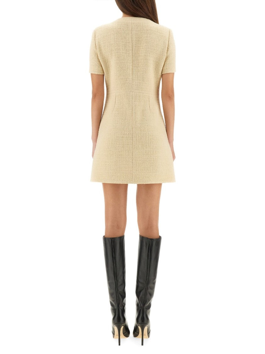 Gucci Textured Wool Tweed Mini Dress With Fitted Cut And Button Details