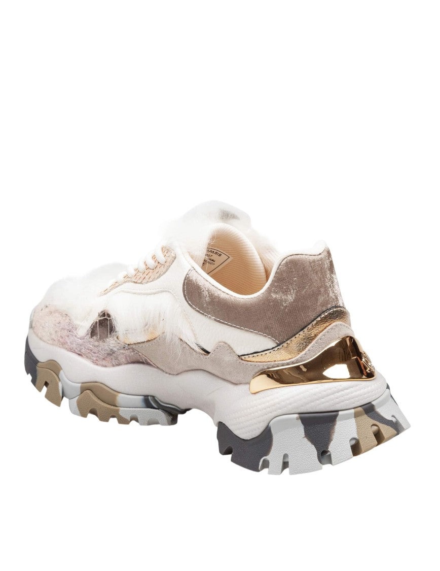 Joia White Mixed-Material Sneakers