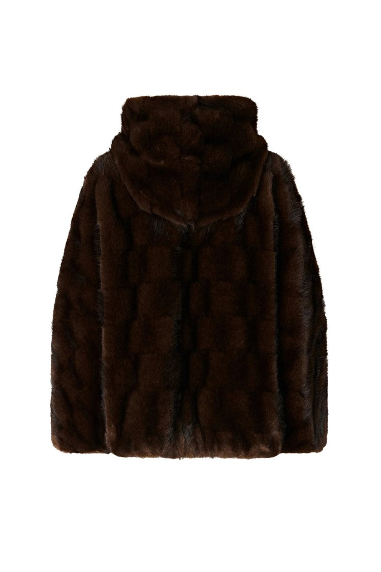 Pinko Brown Polyester Fur-Effect Hooded Jacket