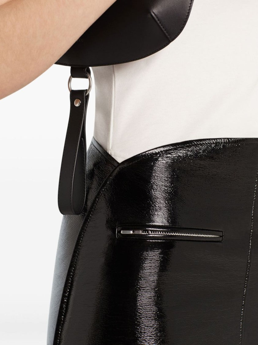 Courrèges High-Waisted Black Midi Skirt With Curved Hemline