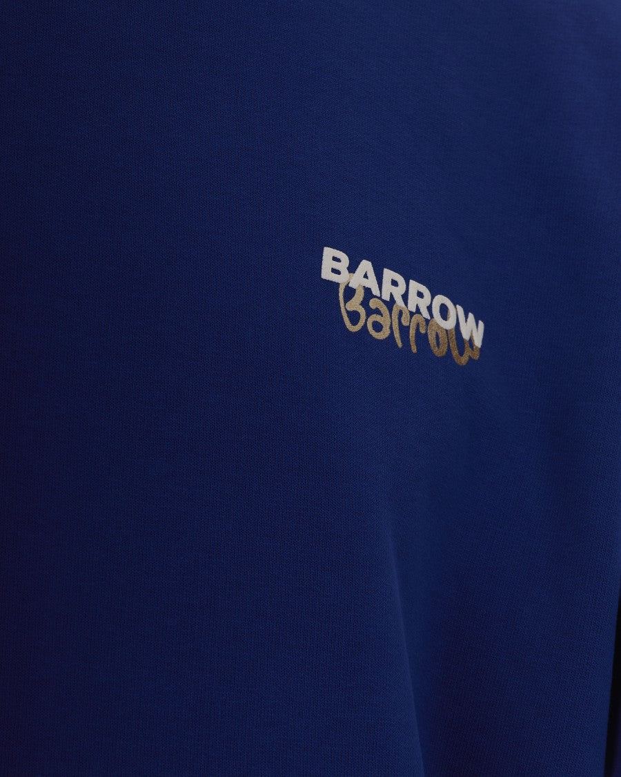 Barrow Regular Fit Blue Hoodie With Bear Graphic And Logo Detail