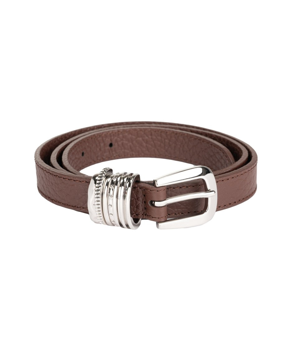 Orciani Grained Leather Belt With Silver-Tone Accents