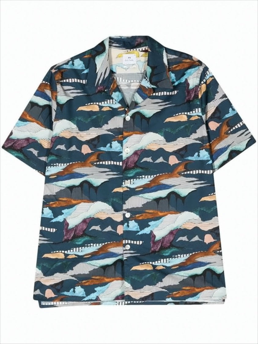 Paul Smith Abstract Multicolor Camp Collar Short-Sleeve Shirt