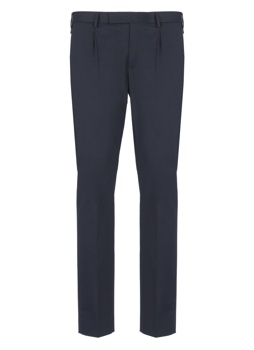Pt Torino Dark Blue Tailored Cotton Trousers