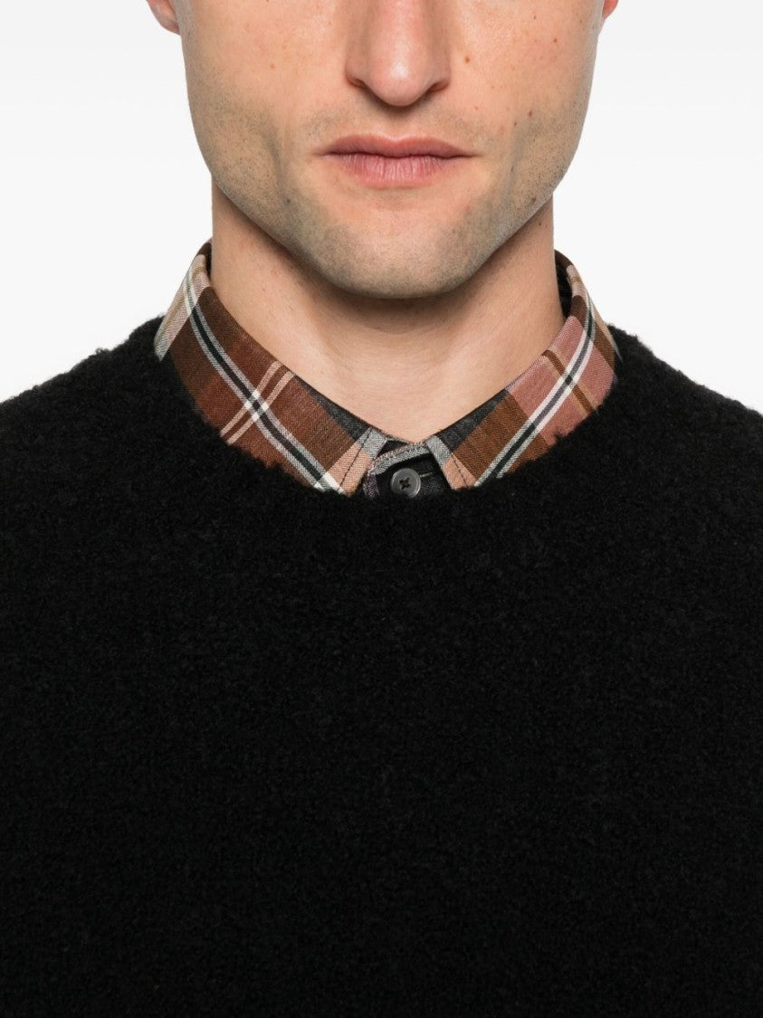 Seven Gauge Textured Black Crewneck Sweater With Relaxed Fit