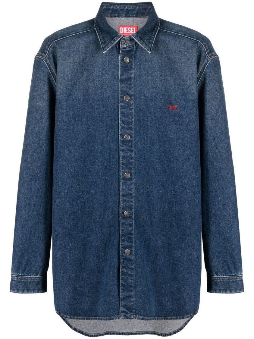 Diesel Relaxed Fit Long Sleeve Shirt With Classic Collar And Embroidered Detail