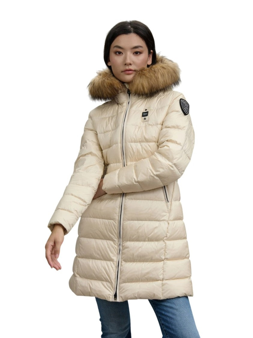 Blauer Quilted Long Raccoon Fur Down Jacket