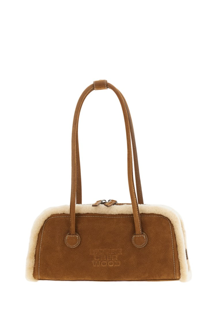 Margesherwood East-West Suede Leather Shoulder Bag With Faux Shearling Trim