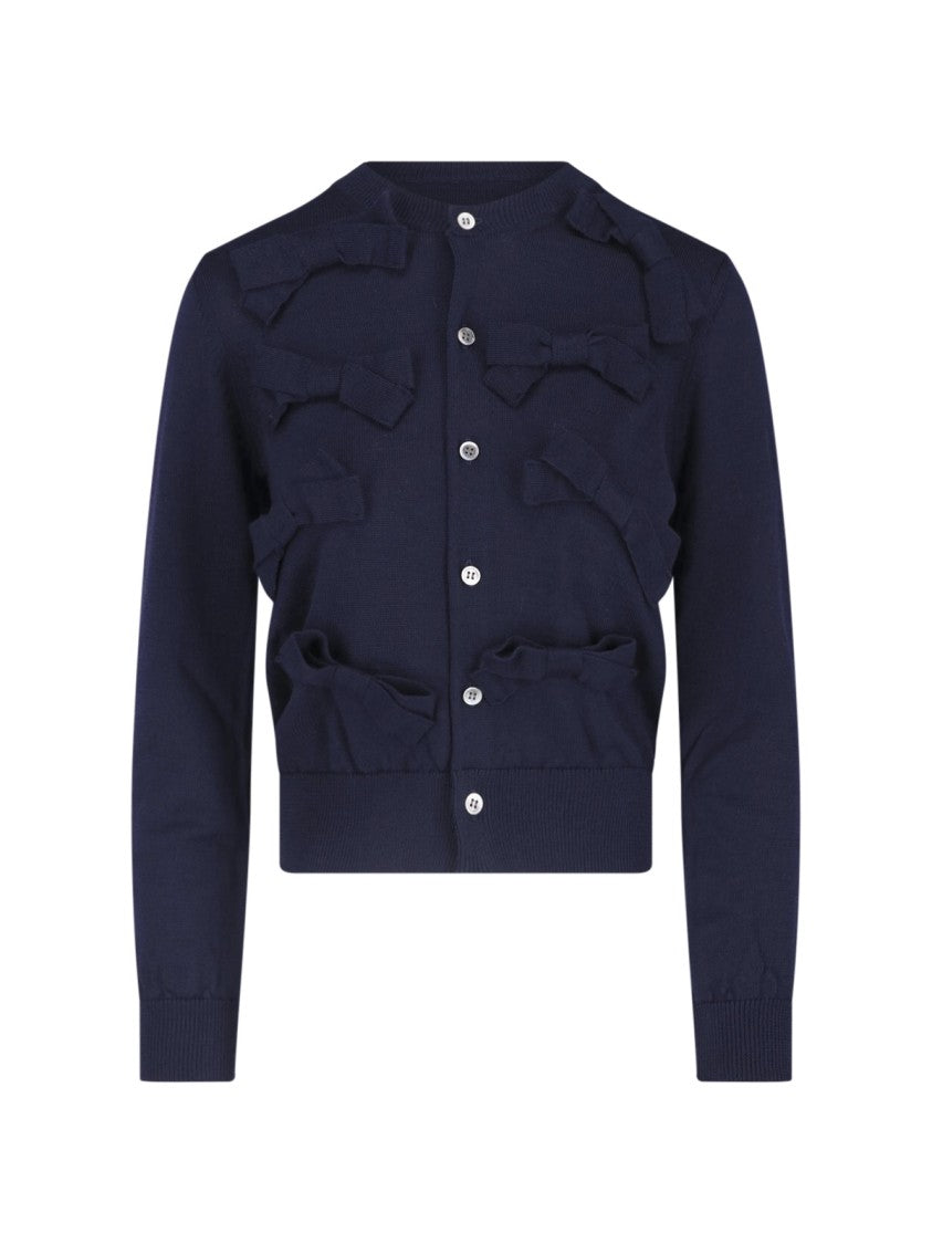 Comme Des Garçons Navy Bow Detail Button-Down Cropped Sweater