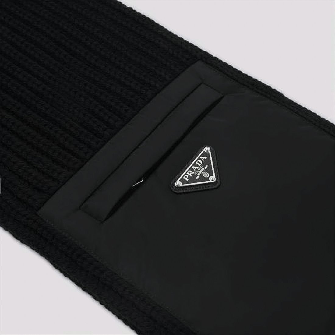 Prada Ribbed Knit Wool Scarf With Logo Embellishment