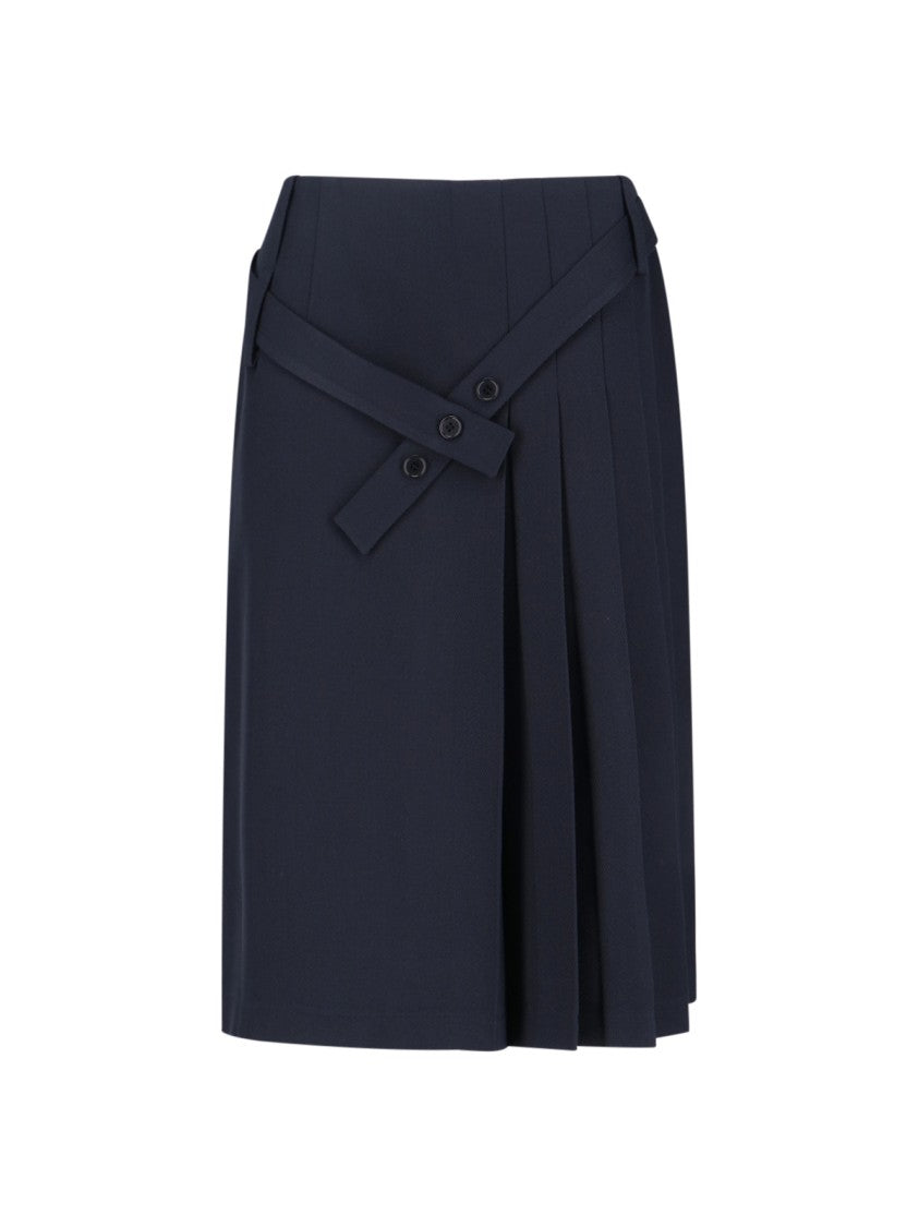 Sibel Saral Navy Wool Midi Skirt With Pleated Detail
